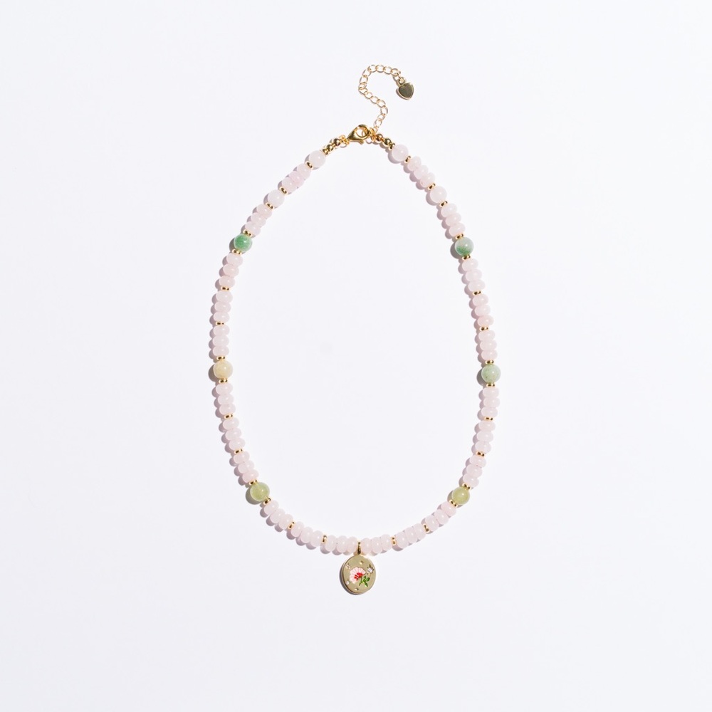 Rose Quartz with Vintage Green Beads